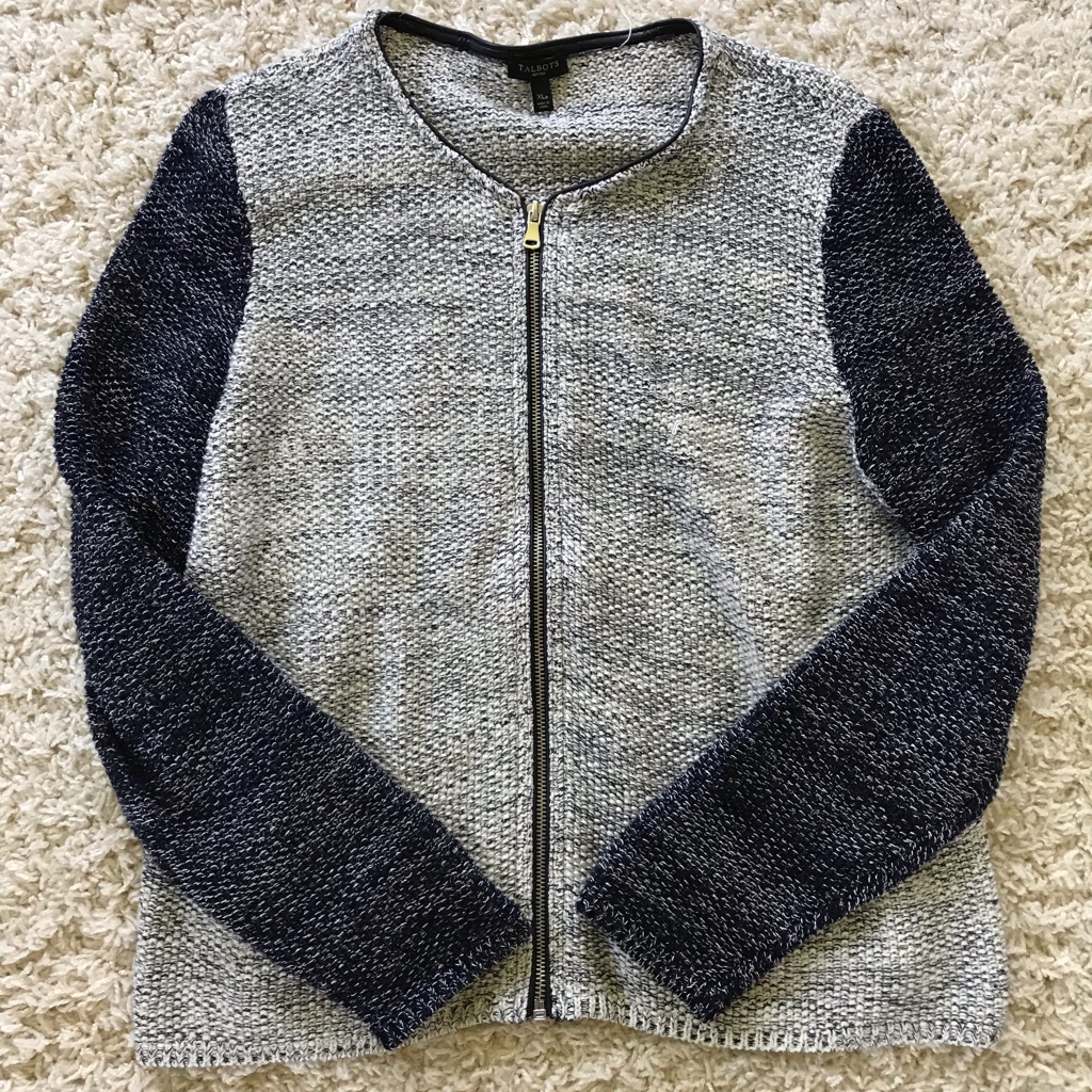 Talbots Gray And Blue Zip Up. Size Xlp